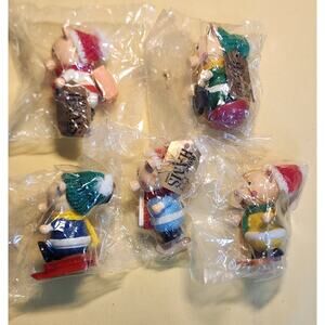 Holiday Hams Jasco 1981 Vintage Wooden Christmas Ornaments Lot of 5
